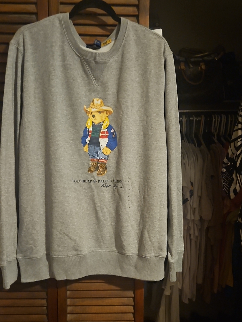 Ralph Lauren Gray Polo Bear Graphic Crewneck Sweatshirt, BNWT! Size XL/TG